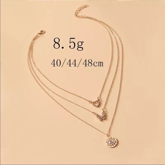 Necklace Multilayered Zinc Alloy heart butterfly - Picture 2 of 10